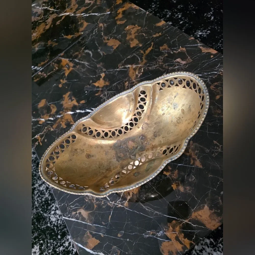 Vintage Brass Fish Pedestal Bowl 7x11.5 Koi